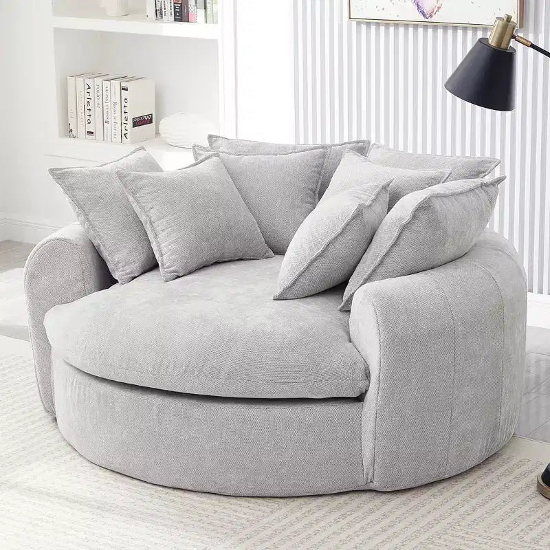 59.8W Round Chaise Lounge Sofa, Chenille Accent Chair Boneless Loaf Sofa Couch with 8 Throw Pillows - ModernLuxe