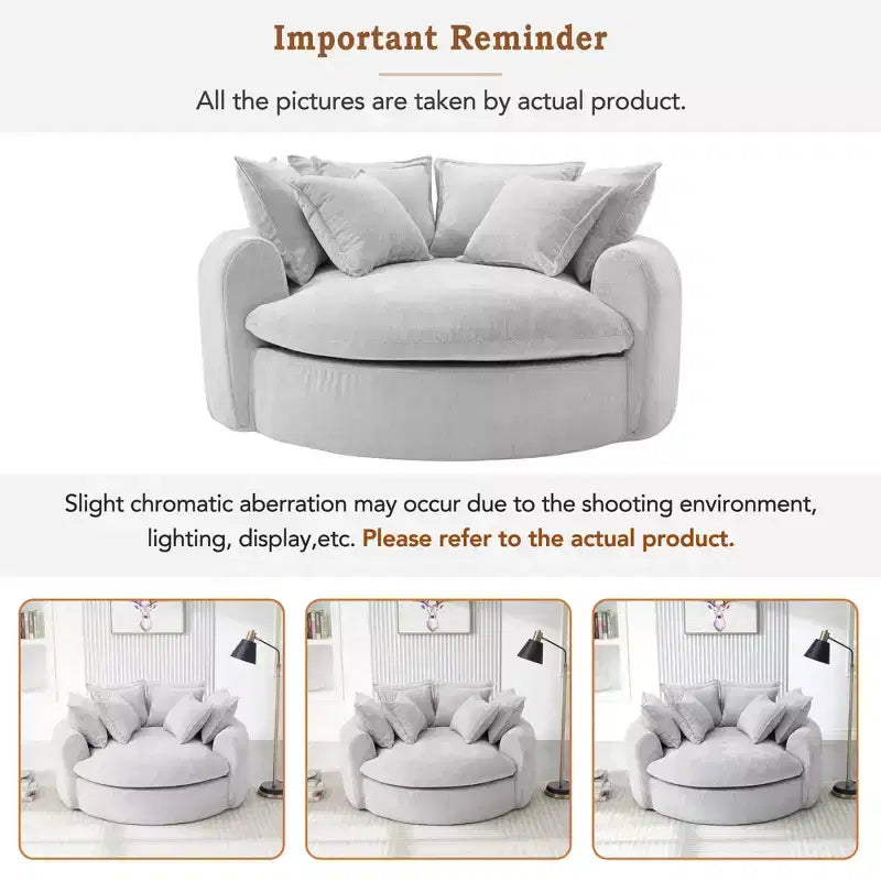 59.8W Round Chaise Lounge Sofa, Chenille Accent Chair Boneless Loaf Sofa Couch with 8 Throw Pillows - ModernLuxe