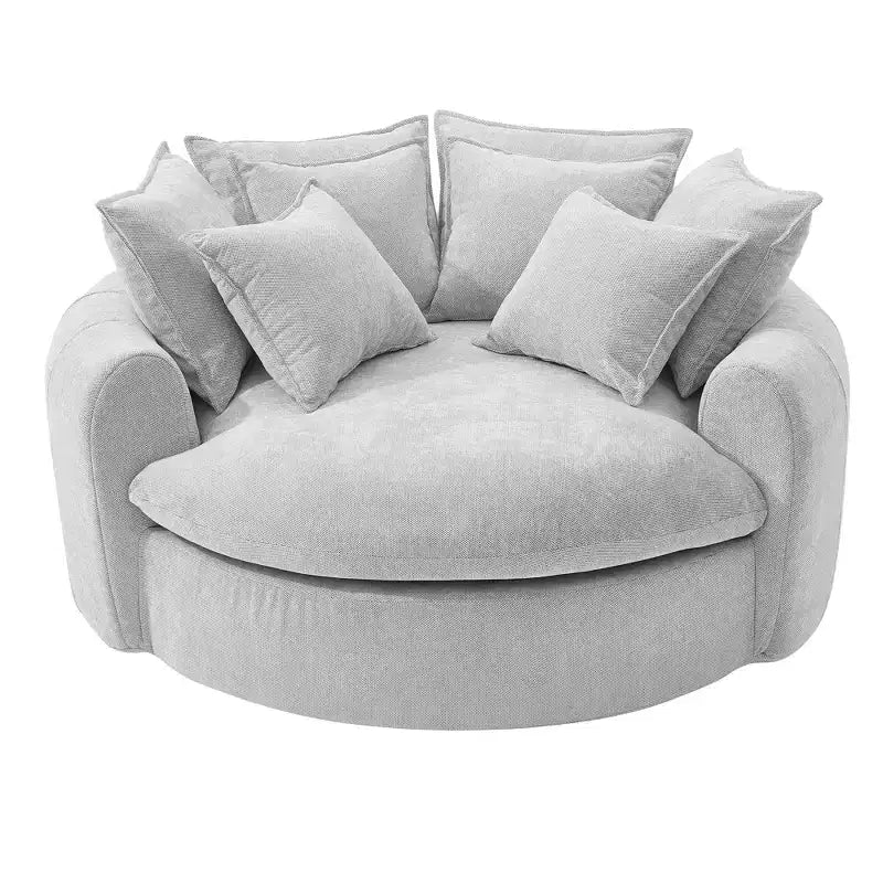 59.8W Round Chaise Lounge Sofa, Chenille Accent Chair Boneless Loaf Sofa Couch with 8 Throw Pillows - ModernLuxe