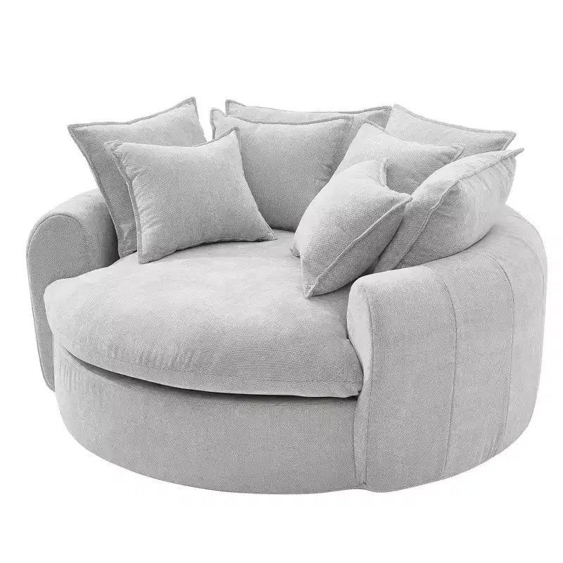 59.8W Round Chaise Lounge Sofa, Chenille Accent Chair Boneless Loaf Sofa Couch with 8 Throw Pillows - ModernLuxe