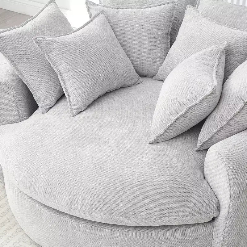 59.8W Round Chaise Lounge Sofa, Chenille Accent Chair Boneless Loaf Sofa Couch with 8 Throw Pillows - ModernLuxe