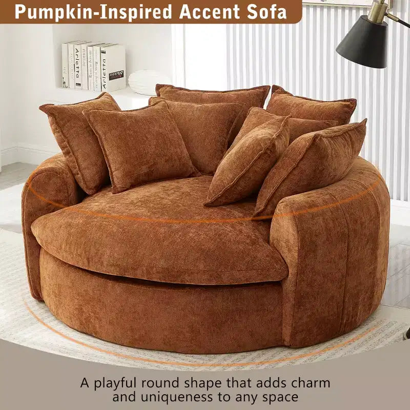 59.8W Round Chaise Lounge Sofa, Chenille Accent Chair Boneless Loaf Sofa Couch with 8 Throw Pillows - ModernLuxe