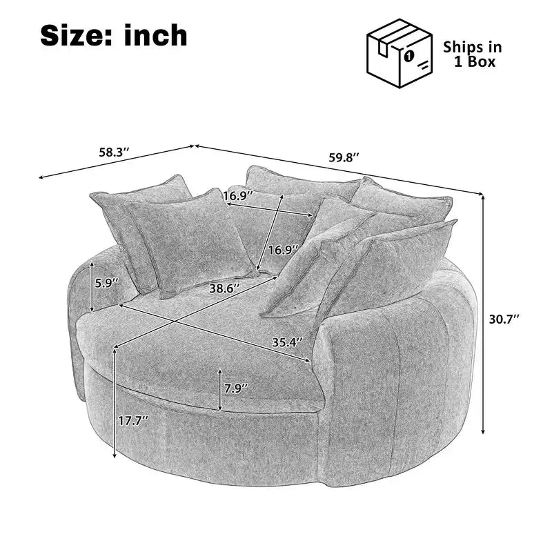 59.8W Round Chaise Lounge Sofa, Chenille Accent Chair Boneless Loaf Sofa Couch with 8 Throw Pillows - ModernLuxe