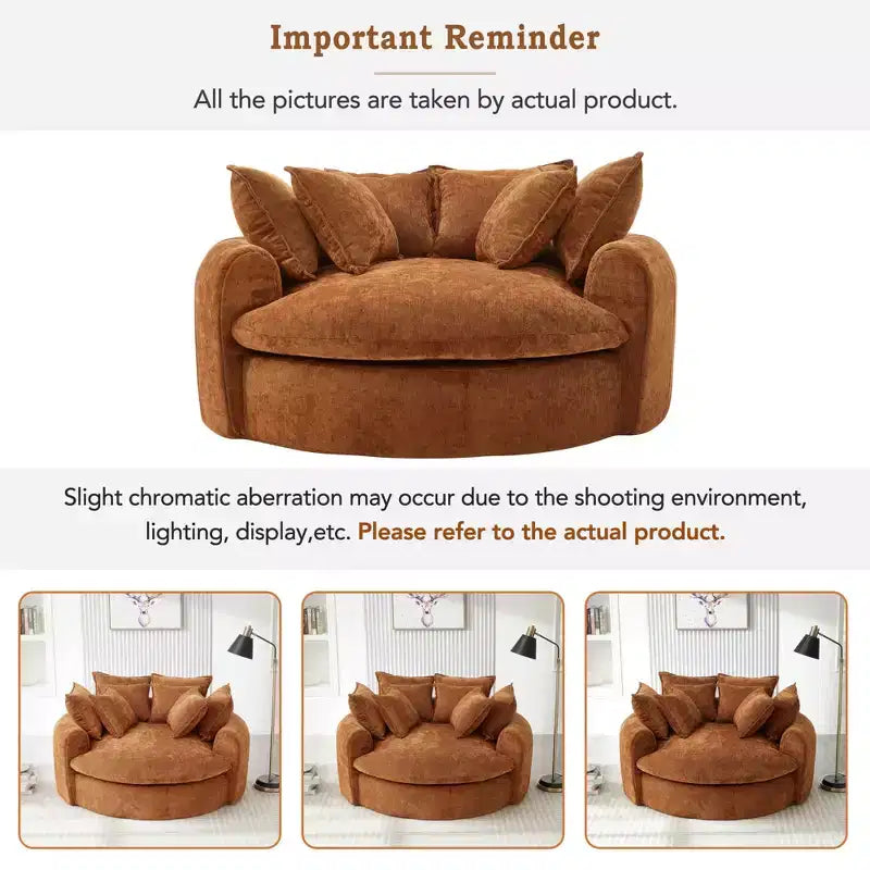 59.8W Round Chaise Lounge Sofa, Chenille Accent Chair Boneless Loaf Sofa Couch with 8 Throw Pillows - ModernLuxe
