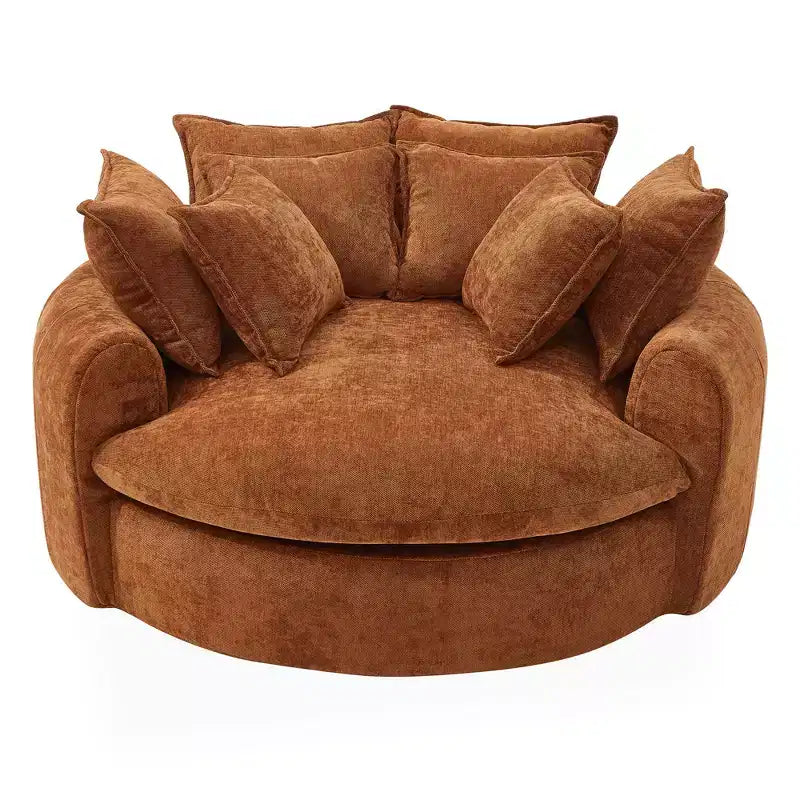 59.8W Round Chaise Lounge Sofa, Chenille Accent Chair Boneless Loaf Sofa Couch with 8 Throw Pillows - ModernLuxe