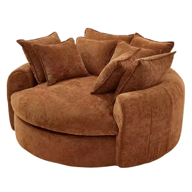 59.8W Round Chaise Lounge Sofa, Chenille Accent Chair Boneless Loaf Sofa Couch with 8 Throw Pillows - ModernLuxe
