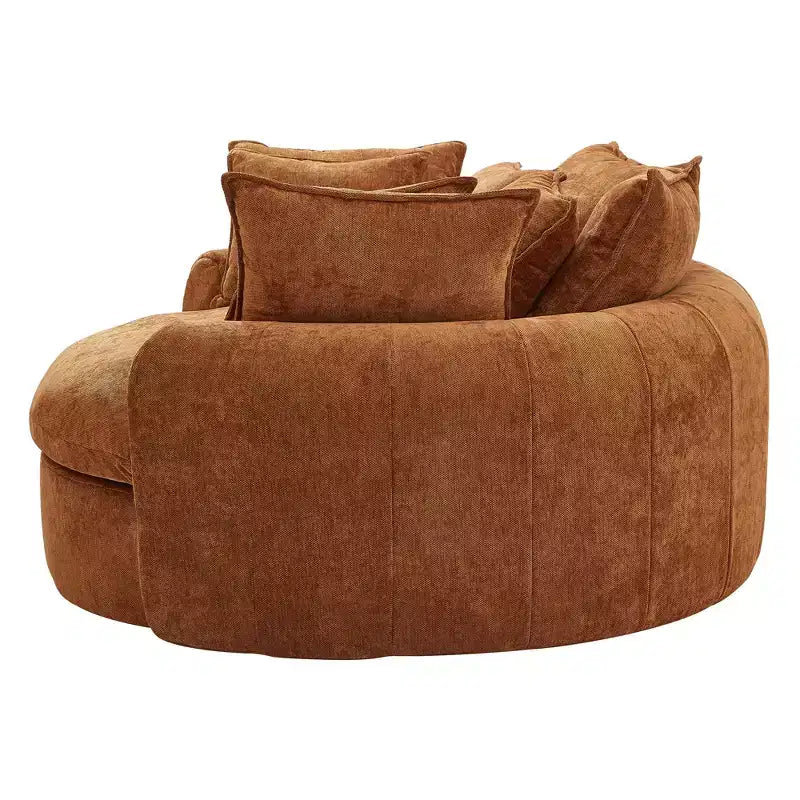 59.8W Round Chaise Lounge Sofa, Chenille Accent Chair Boneless Loaf Sofa Couch with 8 Throw Pillows - ModernLuxe