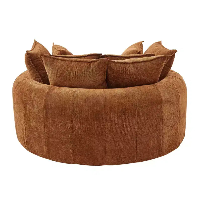 59.8W Round Chaise Lounge Sofa, Chenille Accent Chair Boneless Loaf Sofa Couch with 8 Throw Pillows - ModernLuxe