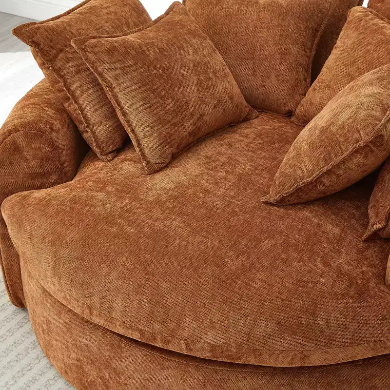 59.8W Round Chaise Lounge Sofa, Chenille Accent Chair Boneless Loaf Sofa Couch with 8 Throw Pillows - ModernLuxe