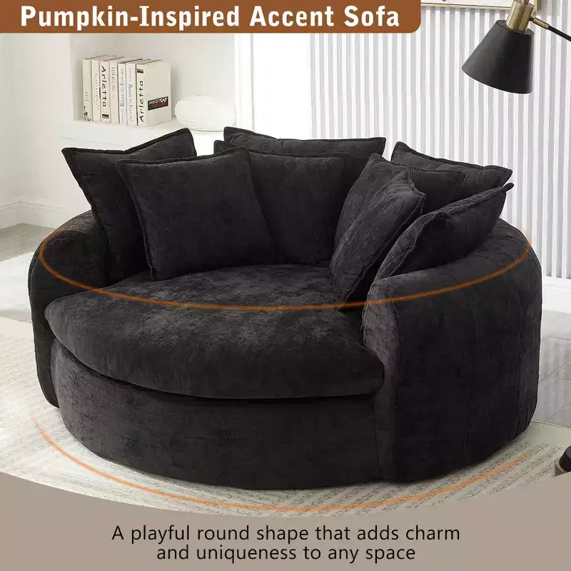 59.8W Round Chaise Lounge Sofa, Chenille Accent Chair Boneless Loaf Sofa Couch with 8 Throw Pillows - ModernLuxe
