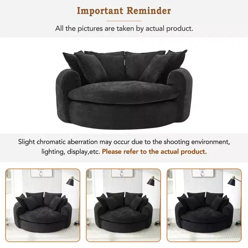 59.8W Round Chaise Lounge Sofa, Chenille Accent Chair Boneless Loaf Sofa Couch with 8 Throw Pillows - ModernLuxe
