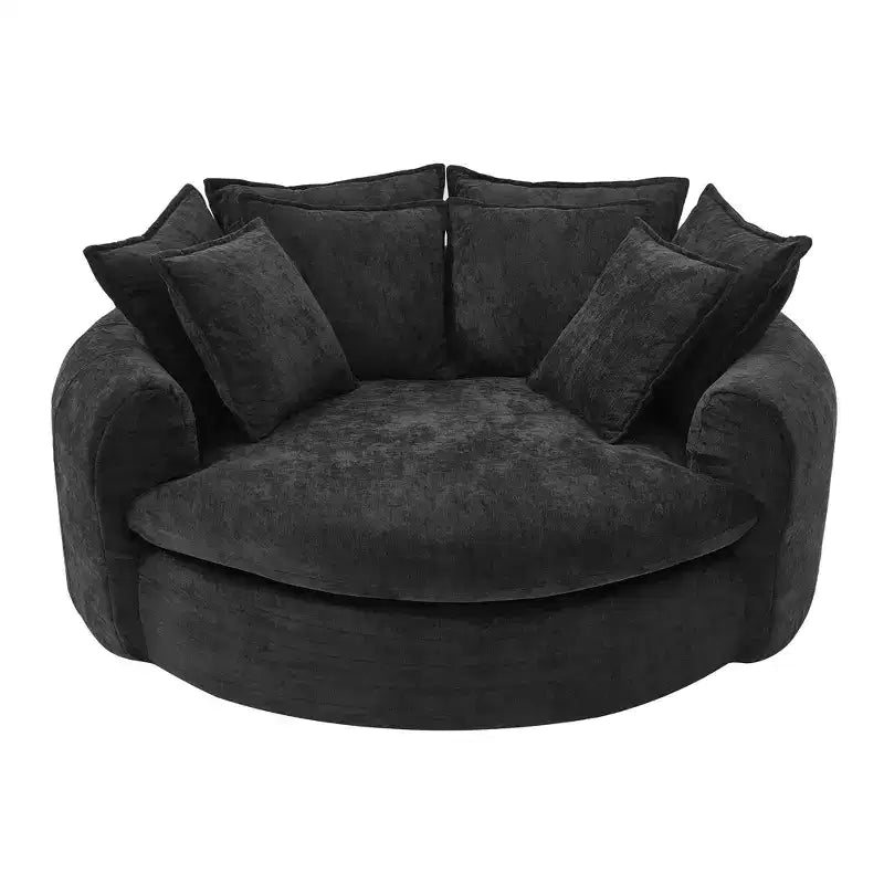 59.8W Round Chaise Lounge Sofa, Chenille Accent Chair Boneless Loaf Sofa Couch with 8 Throw Pillows - ModernLuxe