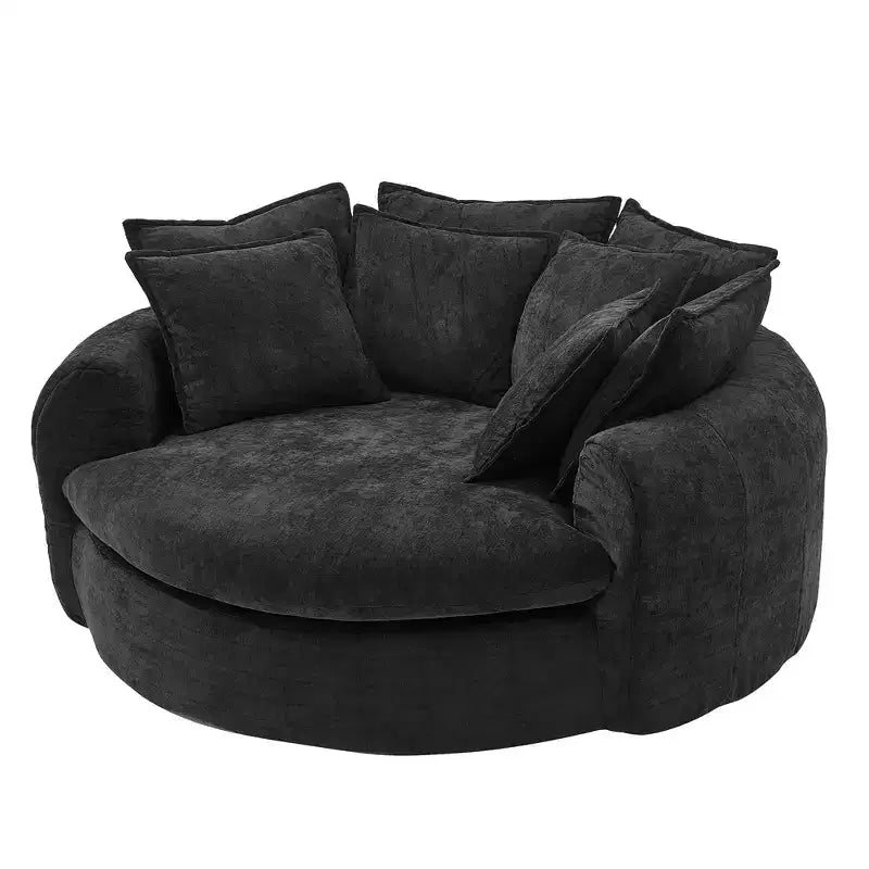 59.8W Round Chaise Lounge Sofa, Chenille Accent Chair Boneless Loaf Sofa Couch with 8 Throw Pillows - ModernLuxe