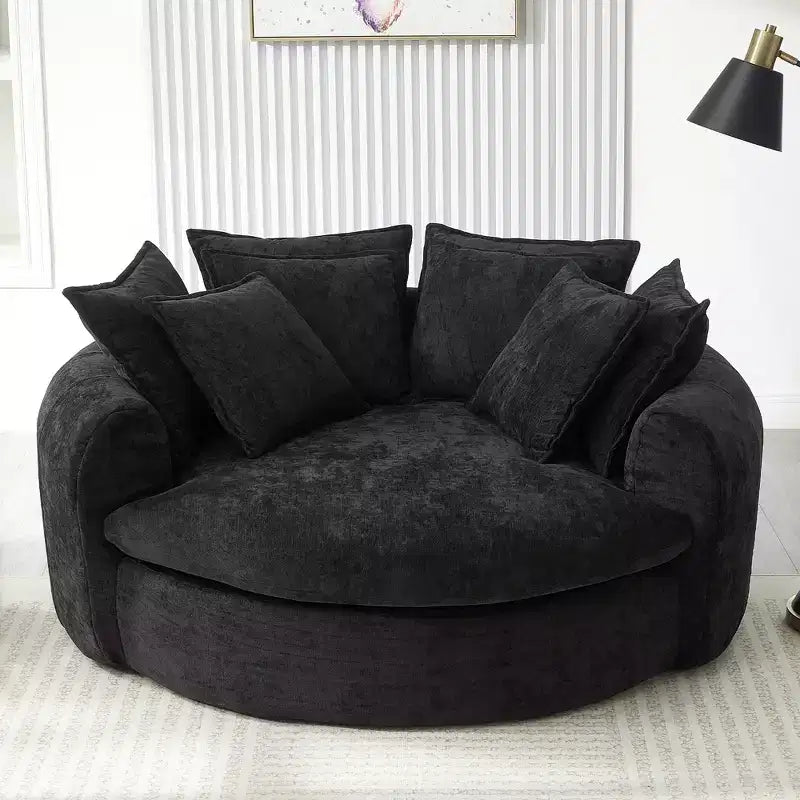 59.8W Round Chaise Lounge Sofa, Chenille Accent Chair Boneless Loaf Sofa Couch with 8 Throw Pillows - ModernLuxe