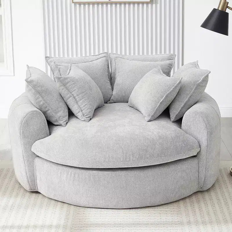 59.8W Round Chaise Lounge Sofa, Chenille Accent Chair Boneless Loaf Sofa Couch with 8 Throw Pillows - ModernLuxe