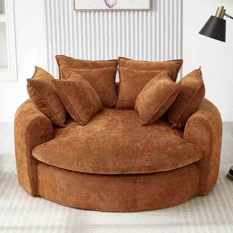 59.8W Round Chaise Lounge Sofa, Chenille Accent Chair Boneless Loaf Sofa Couch with 8 Throw Pillows - ModernLuxe