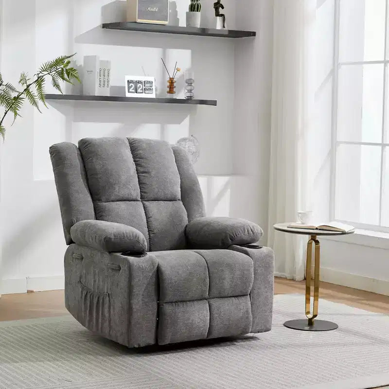 GustoWave Oversized Massage Recliner Chair with Heating for Adults, Fabric Manual Recliner Sofa with Side Pocket, Linen