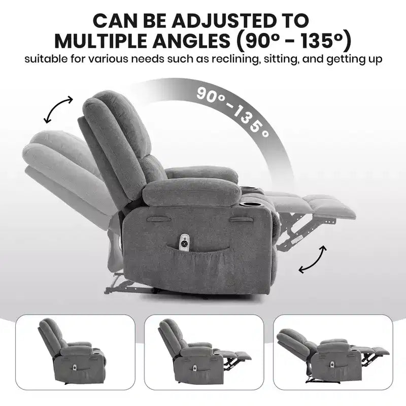 GustoWave Oversized Massage Recliner Chair with Heating for Adults, Fabric Manual Recliner Sofa with Side Pocket, Linen