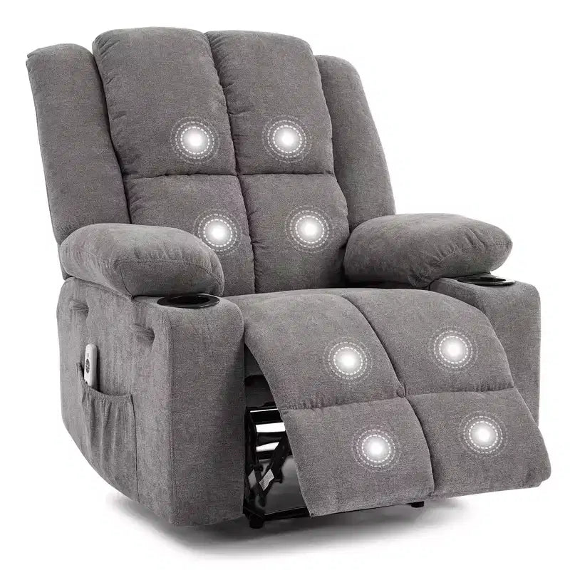 GustoWave Oversized Massage Recliner Chair with Heating for Adults, Fabric Manual Recliner Sofa with Side Pocket, Linen