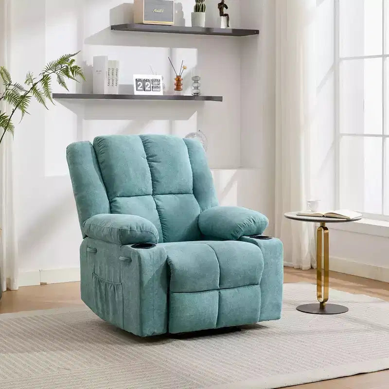 GustoWave Oversized Massage Recliner Chair with Heating for Adults, Fabric Manual Recliner Sofa with Side Pocket, Linen