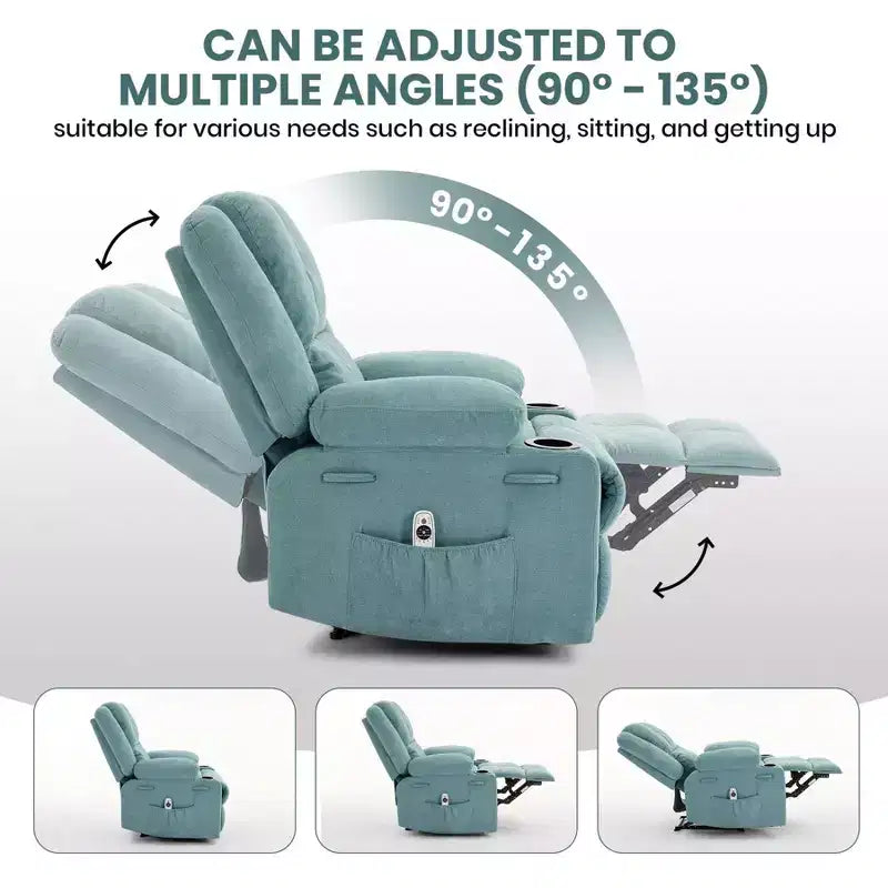 GustoWave Oversized Massage Recliner Chair with Heating for Adults, Fabric Manual Recliner Sofa with Side Pocket, Linen