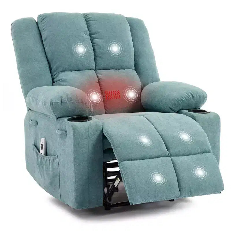 GustoWave Oversized Massage Recliner Chair with Heating for Adults, Fabric Manual Recliner Sofa with Side Pocket, Linen