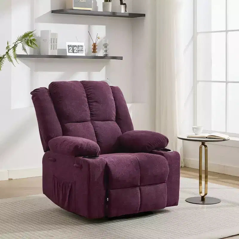 GustoWave Oversized Massage Recliner Chair with Heating for Adults, Fabric Manual Recliner Sofa with Side Pocket, Linen