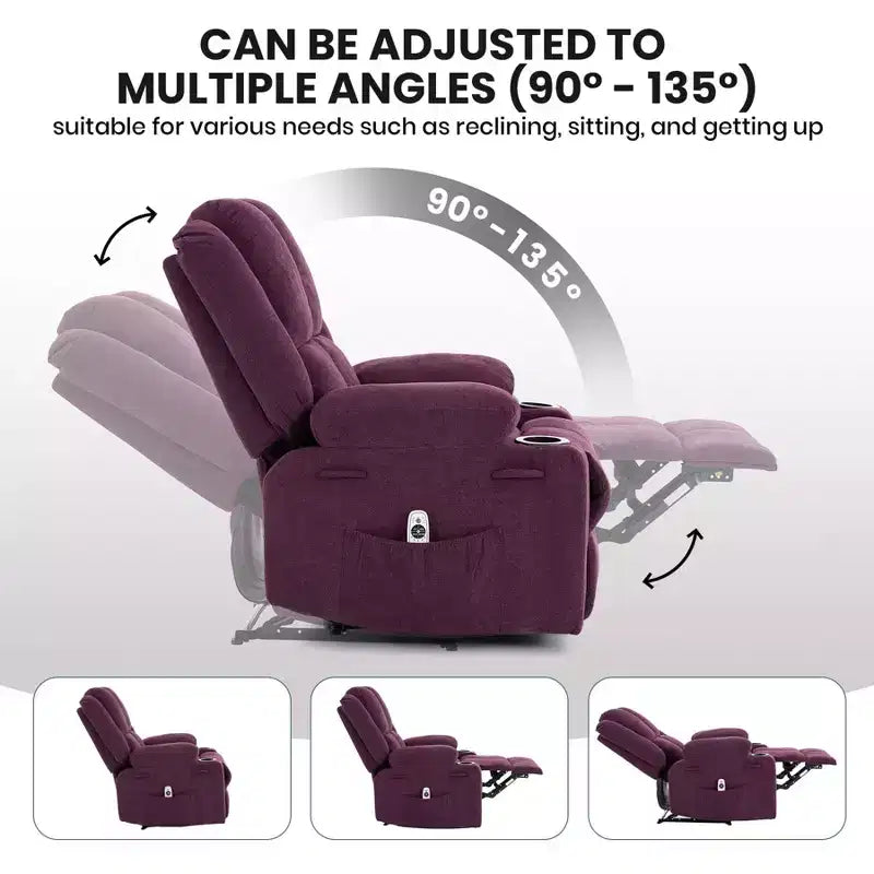 GustoWave Oversized Massage Recliner Chair with Heating for Adults, Fabric Manual Recliner Sofa with Side Pocket, Linen