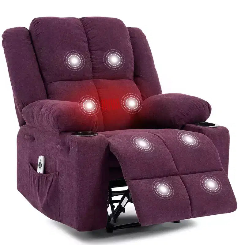 GustoWave Oversized Massage Recliner Chair with Heating for Adults, Fabric Manual Recliner Sofa with Side Pocket, Linen