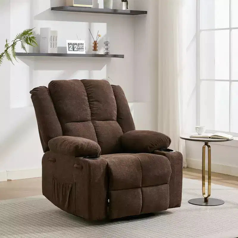 GustoWave Oversized Massage Recliner Chair with Heating for Adults, Fabric Manual Recliner Sofa with Side Pocket, Linen
