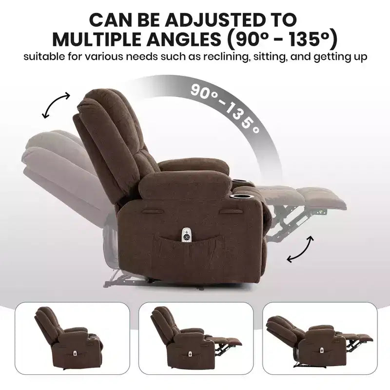 GustoWave Oversized Massage Recliner Chair with Heating for Adults, Fabric Manual Recliner Sofa with Side Pocket, Linen