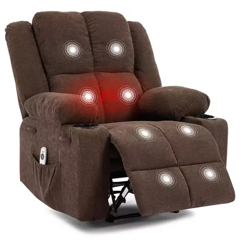 GustoWave Oversized Massage Recliner Chair with Heating for Adults, Fabric Manual Recliner Sofa with Side Pocket, Linen