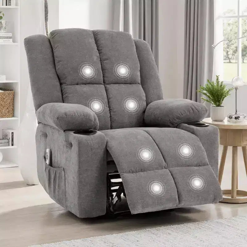 GustoWave Oversized Massage Recliner Chair with Heating for Adults, Fabric Manual Recliner Sofa with Side Pocket, Linen