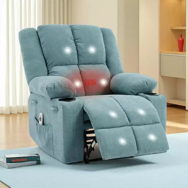 GustoWave Oversized Massage Recliner Chair with Heating for Adults, Fabric Manual Recliner Sofa with Side Pocket, Linen
