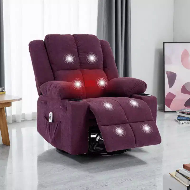 GustoWave Oversized Massage Recliner Chair with Heating for Adults, Fabric Manual Recliner Sofa with Side Pocket, Linen