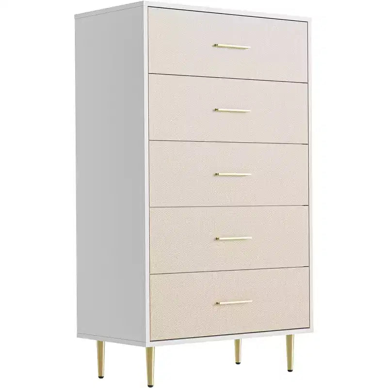 Modern White Dresser for Bedroom, Slim Drawer Dresser,Tall Narrow Chest of Drawers, Wooden Chest of Drawer with Metal Legs,(5drawers)