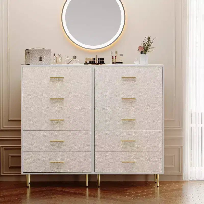 Modern White Dresser for Bedroom, Slim Drawer Dresser,Tall Narrow Chest of Drawers, Wooden Chest of Drawer with Metal Legs,(5drawers)