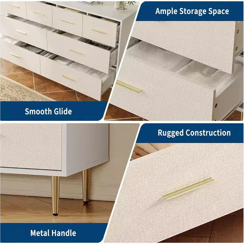 Modern White Dresser for Bedroom, Slim Drawer Dresser,Tall Narrow Chest of Drawers, Wooden Chest of Drawer with Metal Legs,(5drawers)