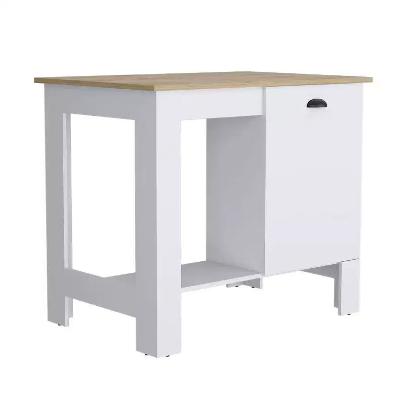 Okak Kitchen Island with Storage Cabinet Door, Countertop Organizer with 2 Internal Shelves and 1 Open Shelf, Small Kitchen Island for Kitchen, White