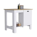 Okak Kitchen Island with Storage Cabinet Door, Countertop Organizer with 2 Internal Shelves and 1 Open Shelf, Small Kitchen Island for Kitchen, White