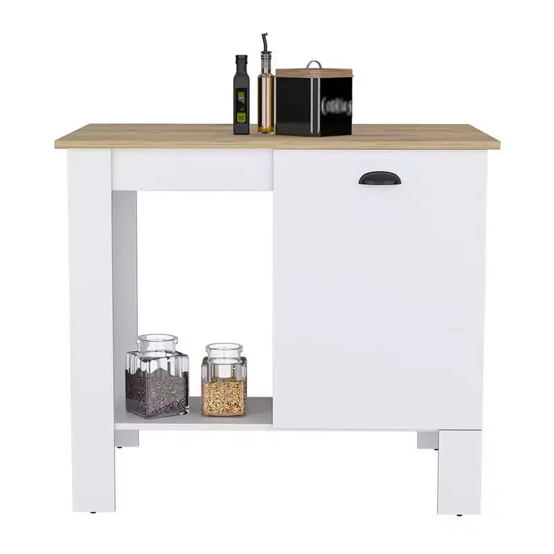 Okak Kitchen Island with Storage Cabinet Door, Countertop Organizer with 2 Internal Shelves and 1 Open Shelf, Small Kitchen Island for Kitchen, White