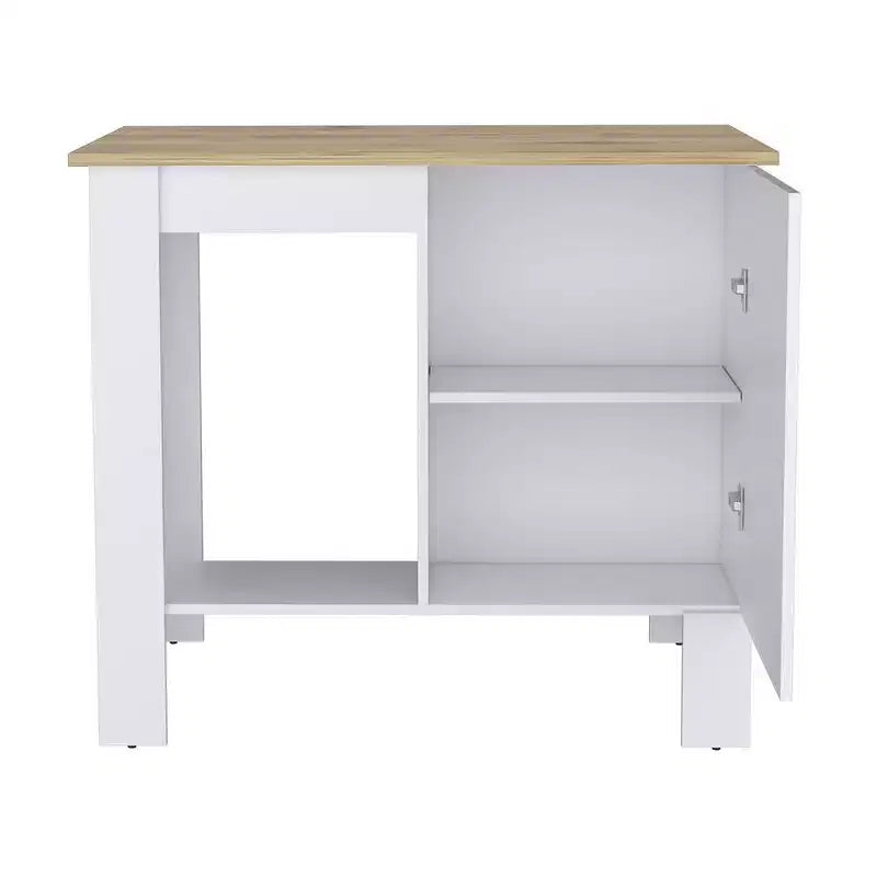 Okak Kitchen Island with Storage Cabinet Door, Countertop Organizer with 2 Internal Shelves and 1 Open Shelf, Small Kitchen Island for Kitchen, White