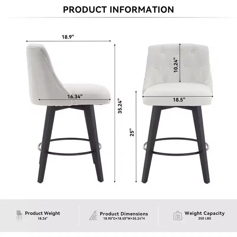 Okak 25 Modern Swivel Bar Stools Counter Height Set of 2, Upholstery Bar Chairs with Backrest&Footrest for Kitchen Island, Cafe