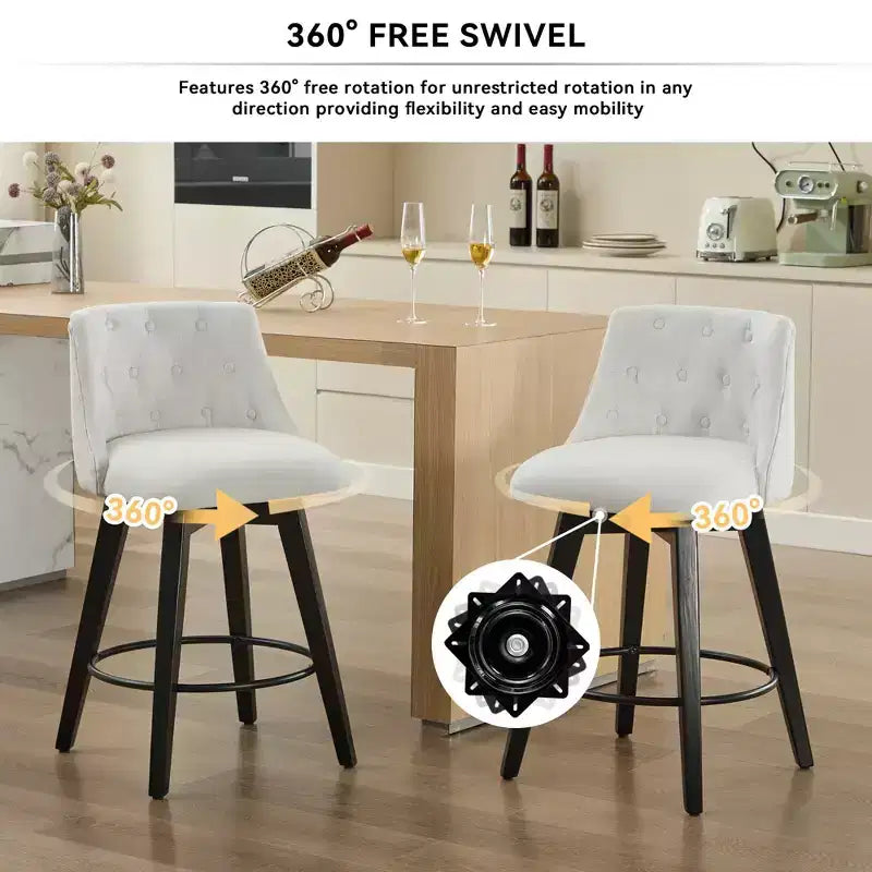 Okak 25 Modern Swivel Bar Stools Counter Height Set of 2, Upholstery Bar Chairs with Backrest&Footrest for Kitchen Island, Cafe