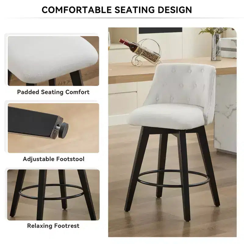 Okak 25 Modern Swivel Bar Stools Counter Height Set of 2, Upholstery Bar Chairs with Backrest&Footrest for Kitchen Island, Cafe