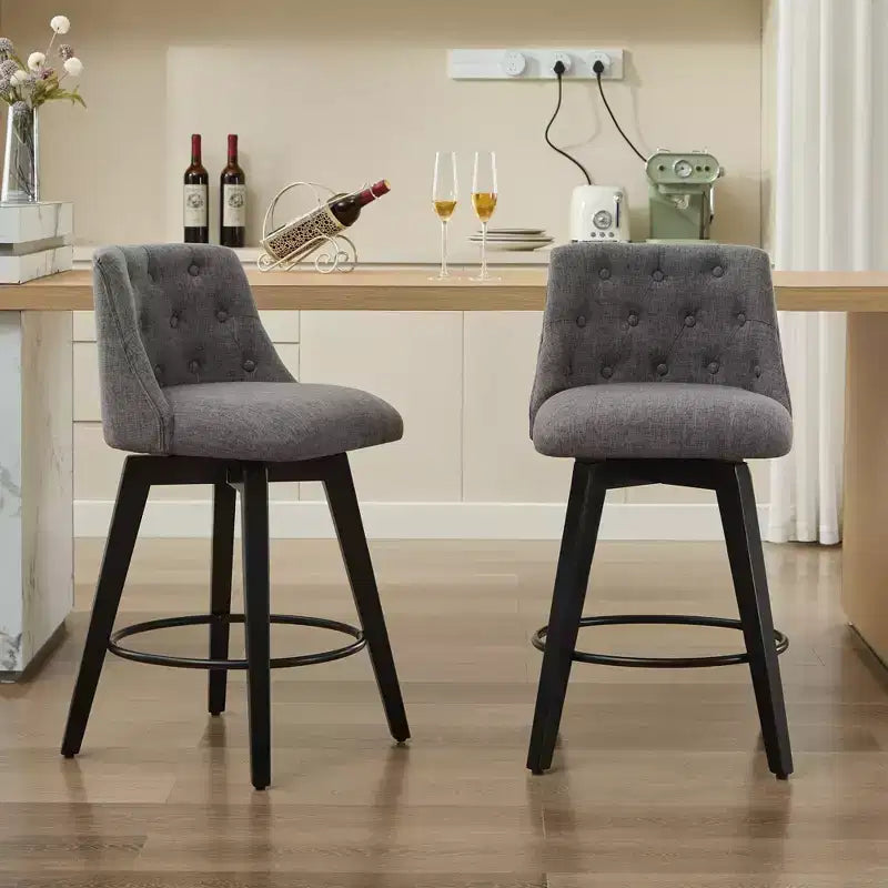 Okak 25 Modern Swivel Bar Stools Counter Height Set of 2, Upholstery Bar Chairs with Backrest&Footrest for Kitchen Island, Cafe