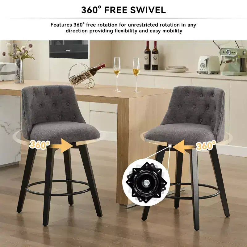Okak 25 Modern Swivel Bar Stools Counter Height Set of 2, Upholstery Bar Chairs with Backrest&Footrest for Kitchen Island, Cafe