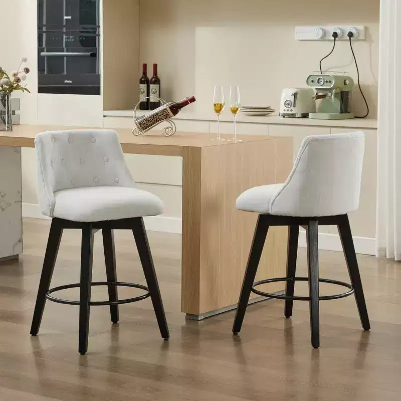 Okak 25 Modern Swivel Bar Stools Counter Height Set of 2, Upholstery Bar Chairs with Backrest&Footrest for Kitchen Island, Cafe