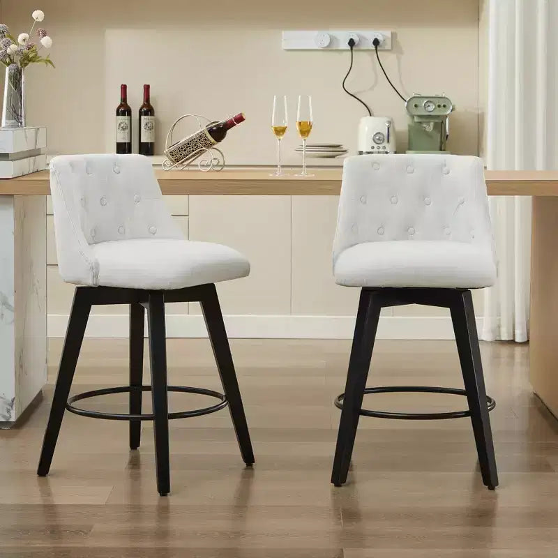 Okak 25 Modern Swivel Bar Stools Counter Height Set of 2, Upholstery Bar Chairs with Backrest&Footrest for Kitchen Island, Cafe