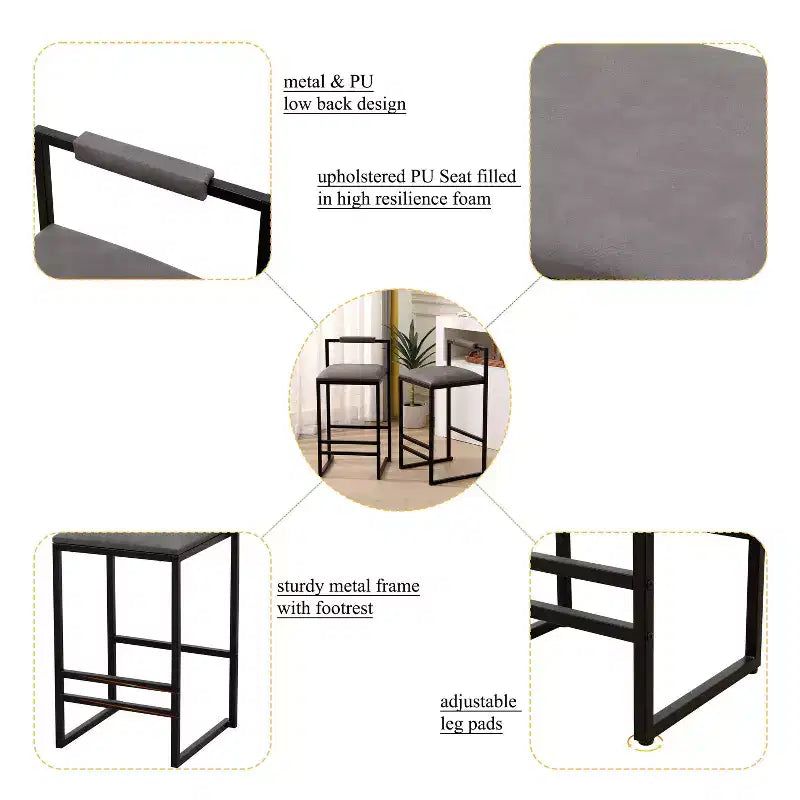 Okak 25 Modern Bar Counter Height Chairs Set of 2, Counter Stools with Backrest&Footrest, Upholstery Barstools Dining Chairs for Kitchen